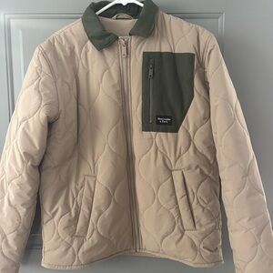 Abercrombie & Fitch Tan Quilted Jacket with Olive Accents